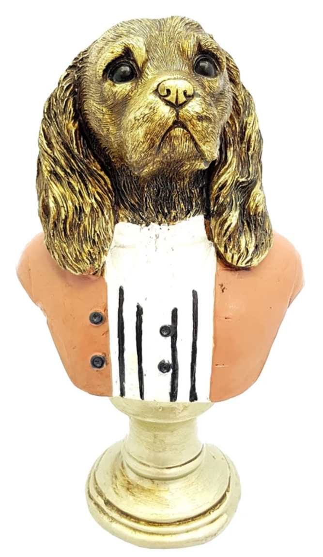 Viktorianische Hundebüste mit Schal, Hundeskulptur mit Schal, Polyester-Hundestatue in Mantel und Schal, Aristokratische Hundebüste
