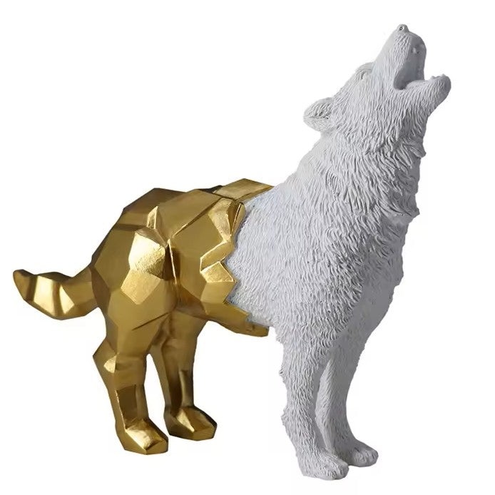 Cubic Wolf Statue, Half Polygon Wolf Sculpture, Geometric Wolf Statue, Abstract Wolf Figurine in Cubic Form, Modern Wolf Statue, Wolf Statue