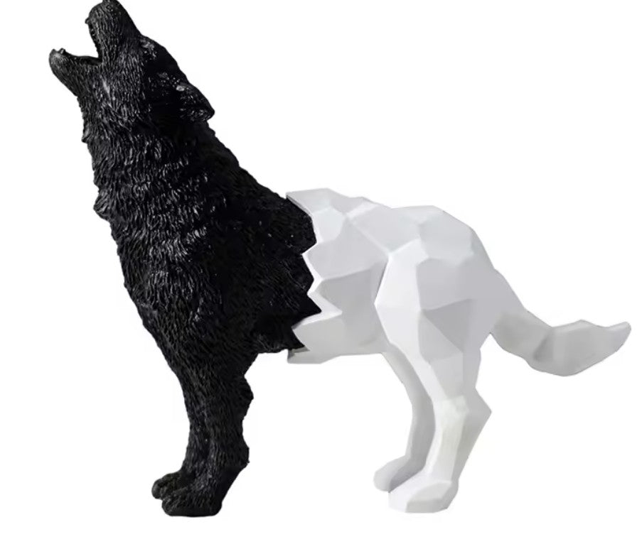 Cubic Wolf Statue, Half Polygon Wolf Sculpture, Geometric Wolf Statue, Abstract Wolf Figurine in Cubic Form, Modern Wolf Statue, Wolf Statue