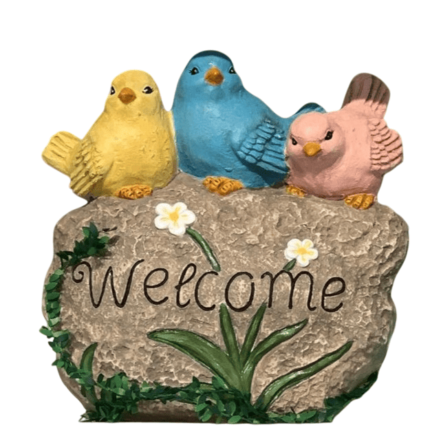 Hand Painted Bird Welcome Sign, Garden Welcome Plaque with Birds, Cute Bird Garden Welcome Sign, Bird Welcome Decor, Bird Welcome Yard Decor