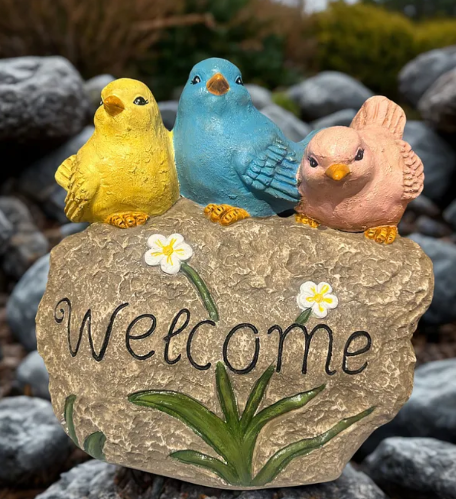 Hand Painted Bird Welcome Sign, Garden Welcome Plaque with Birds, Cute Bird Garden Welcome Sign, Bird Welcome Decor, Bird Welcome Yard Decor