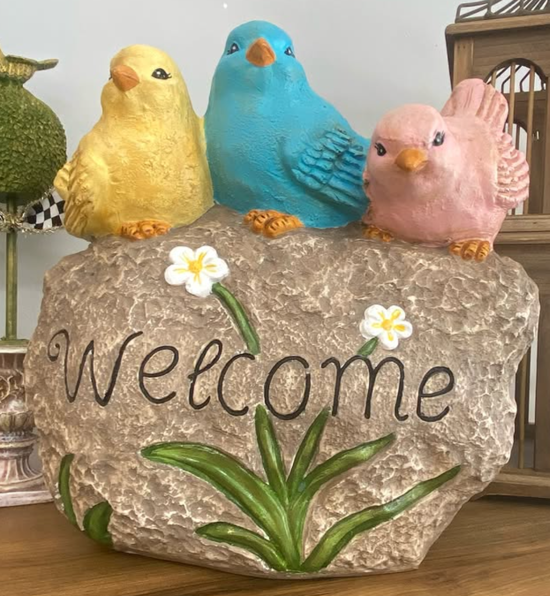 Hand Painted Bird Welcome Sign, Garden Welcome Plaque with Birds, Cute Bird Garden Welcome Sign, Bird Welcome Decor, Bird Welcome Yard Decor