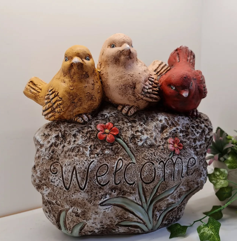 Hand Painted Bird Welcome Sign, Garden Welcome Plaque with Birds, Cute Bird Garden Welcome Sign, Bird Welcome Decor, Bird Welcome Yard Decor