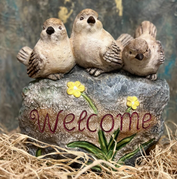 Hand Painted Bird Welcome Sign, Garden Welcome Plaque with Birds, Cute Bird Garden Welcome Sign, Bird Welcome Decor, Bird Welcome Yard Decor