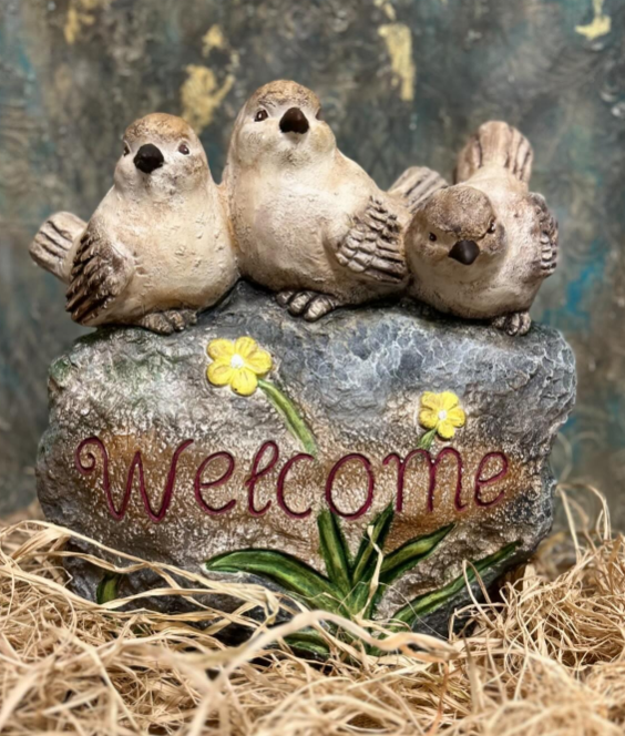 Hand Painted Bird Welcome Sign, Garden Welcome Plaque with Birds, Cute Bird Garden Welcome Sign, Bird Welcome Decor, Bird Welcome Yard Decor