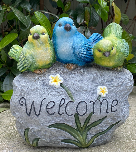 Hand Painted Bird Welcome Sign, Garden Welcome Plaque with Birds, Cute Bird Garden Welcome Sign, Bird Welcome Decor, Bird Welcome Yard Decor