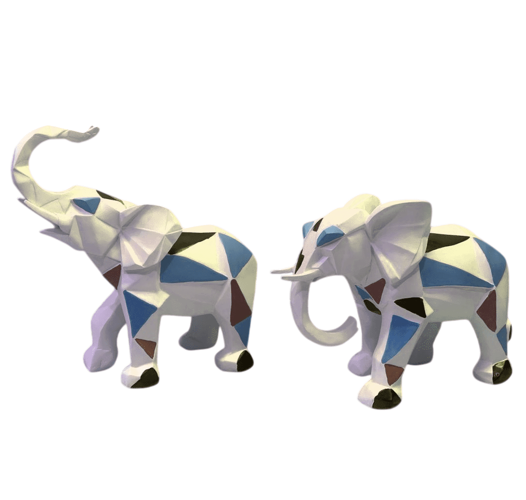 Cubic Elephant Statue Set, Modern Geometric Elephant Decor, Cubic Elephant Sculpture, Abstract Elephant Sculpture, Cubic Elephant Statue
