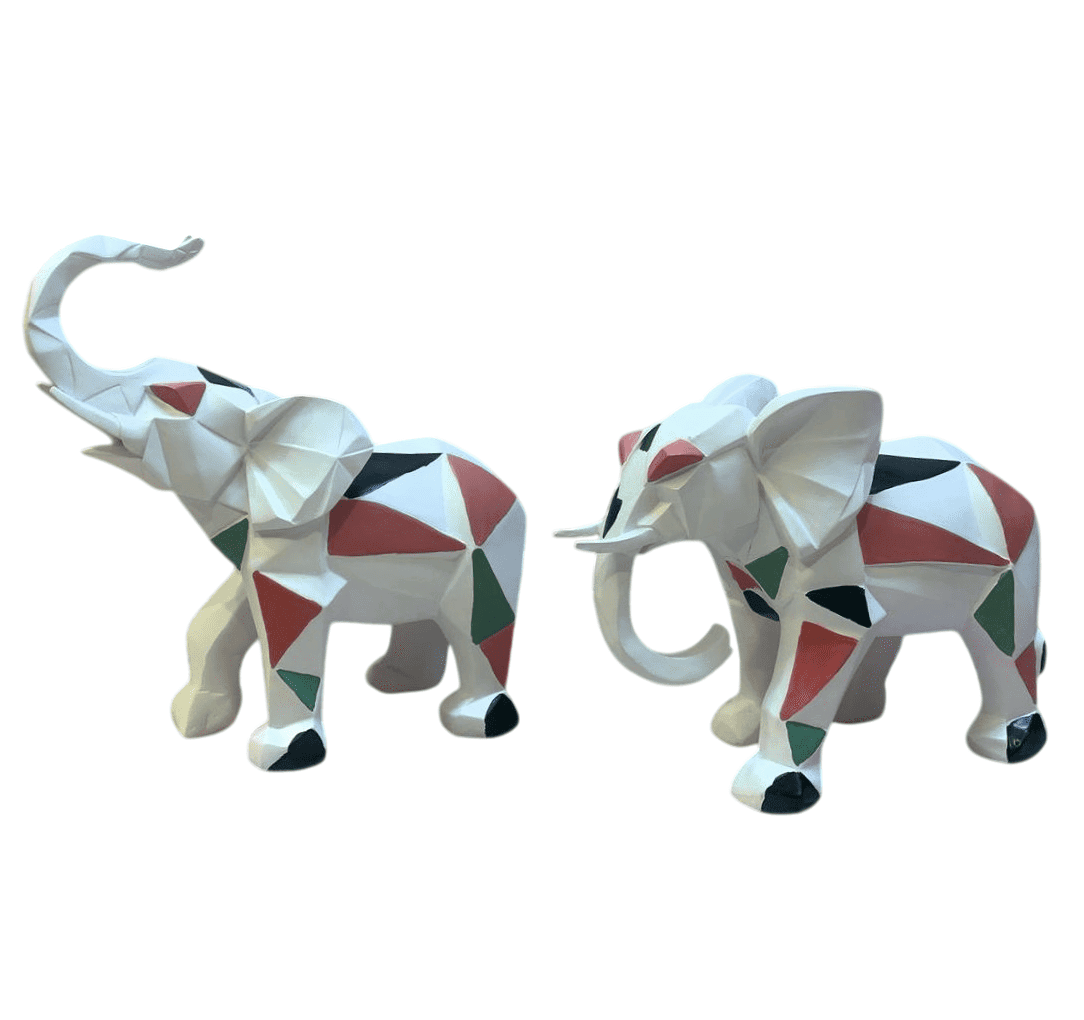 Cubic Elephant Statue Set, Modern Geometric Elephant Decor, Cubic Elephant Sculpture, Abstract Elephant Sculpture, Cubic Elephant Statue