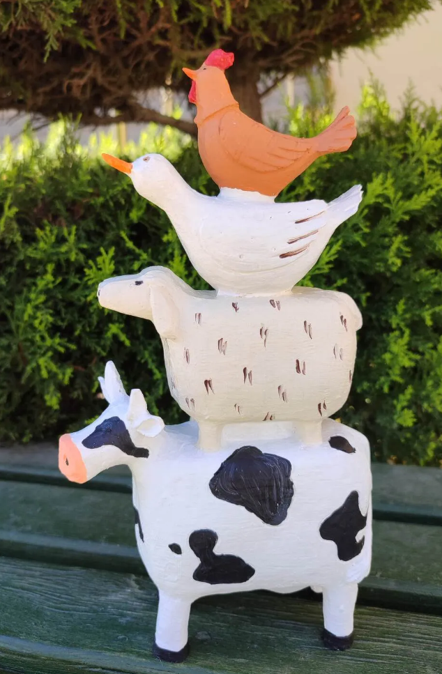 Farm Animals Stacked Statue, Colorful Stacked Farm Animal Statue, Farmhouse Style Stacked Animal Sculpture, Farm Animal Tower Figurine