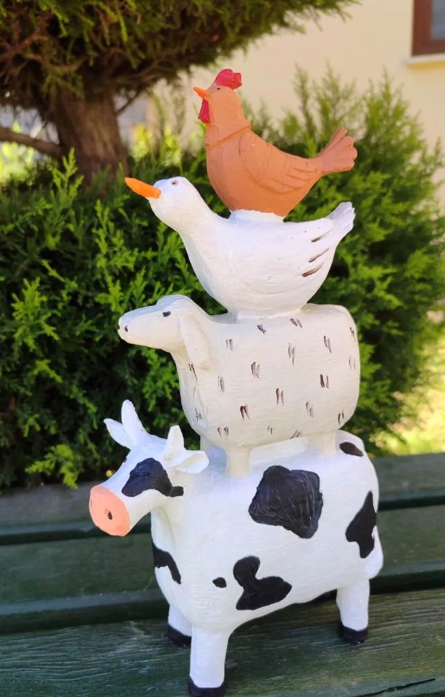 Farm Animals Stacked Statue, Colorful Stacked Farm Animal Statue, Farmhouse Style Stacked Animal Sculpture, Farm Animal Tower Figurine