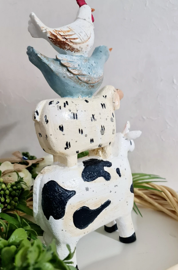 Farm Animals Stacked Statue, Colorful Stacked Farm Animal Statue, Farmhouse Style Stacked Animal Sculpture, Farm Animal Tower Figurine