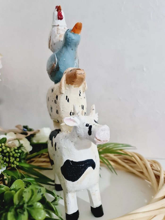 Farm Animals Stacked Statue, Colorful Stacked Farm Animal Statue, Farmhouse Style Stacked Animal Sculpture, Farm Animal Tower Figurine