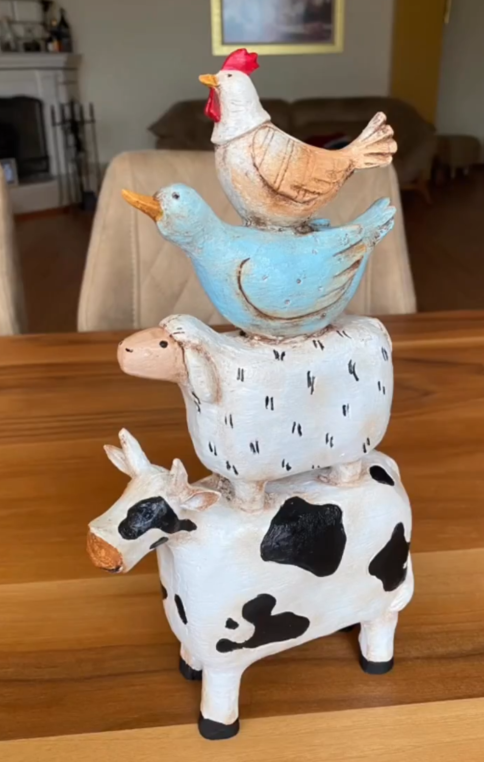 Farm Animals Stacked Statue, Colorful Stacked Farm Animal Statue, Farmhouse Style Stacked Animal Sculpture, Farm Animal Tower Figurine