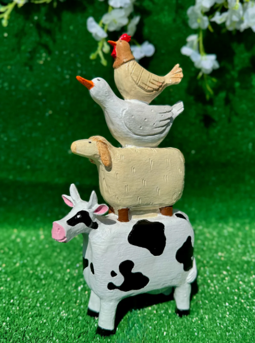 Farm Animals Stacked Statue, Colorful Stacked Farm Animal Statue, Farmhouse Style Stacked Animal Sculpture, Farm Animal Tower Figurine