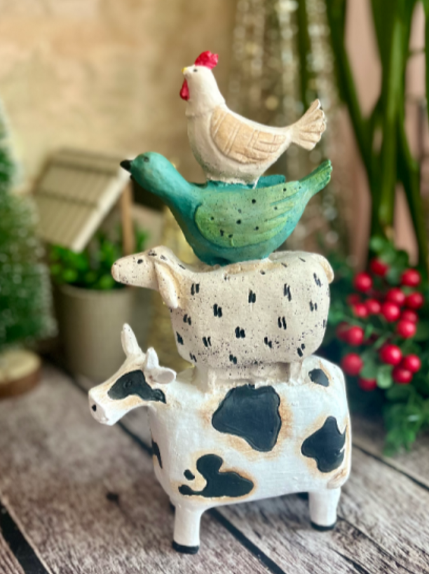 Farm Animals Stacked Statue, Colorful Stacked Farm Animal Statue, Farmhouse Style Stacked Animal Sculpture, Farm Animal Tower Figurine
