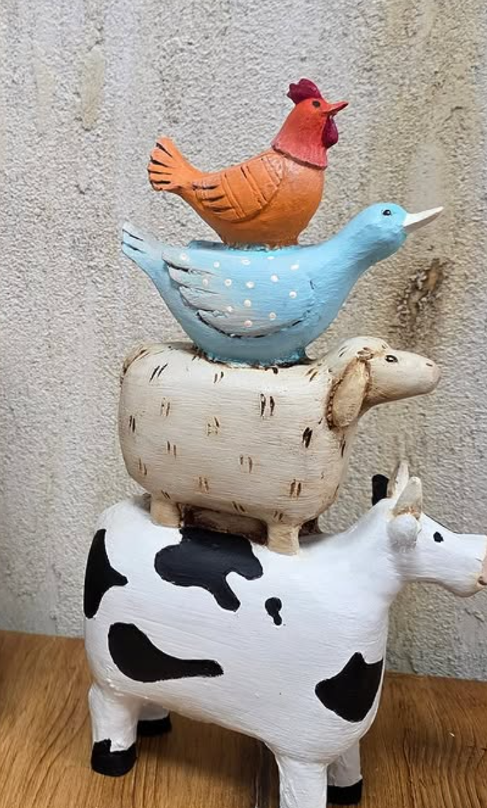 Farm Animals Stacked Statue, Colorful Stacked Farm Animal Statue, Farmhouse Style Stacked Animal Sculpture, Farm Animal Tower Figurine