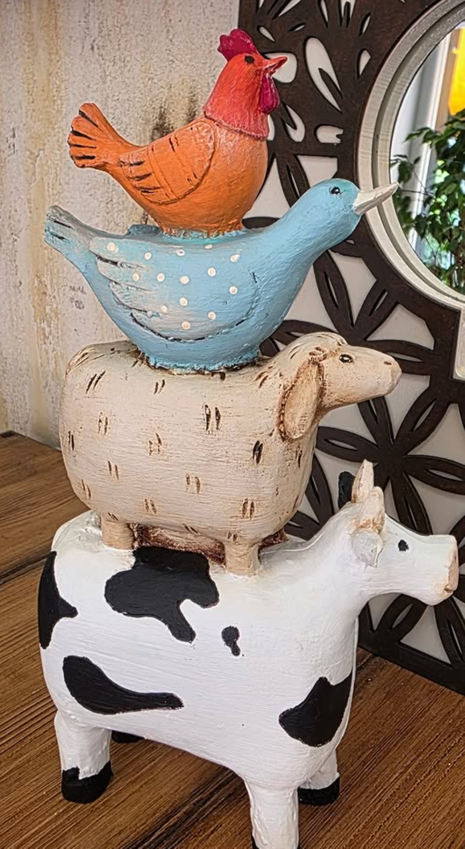 Farm Animals Stacked Statue, Colorful Stacked Farm Animal Statue, Farmhouse Style Stacked Animal Sculpture, Farm Animal Tower Figurine
