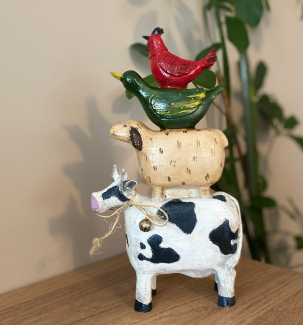 Farm Animals Stacked Statue, Colorful Stacked Farm Animal Statue, Farmhouse Style Stacked Animal Sculpture, Farm Animal Tower Figurine
