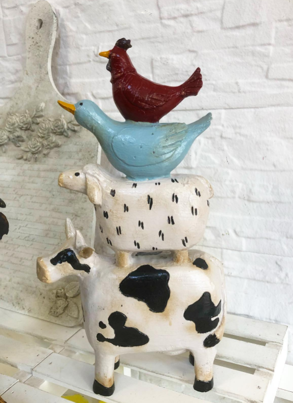 Farm Animals Stacked Statue, Colorful Stacked Farm Animal Statue, Farmhouse Style Stacked Animal Sculpture, Farm Animal Tower Figurine