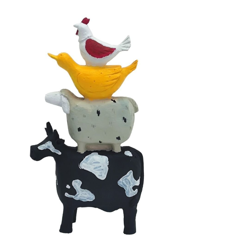 Farm Animals Stacked Statue, Colorful Stacked Farm Animal Statue, Farmhouse Style Stacked Animal Sculpture, Farm Animal Tower Figurine