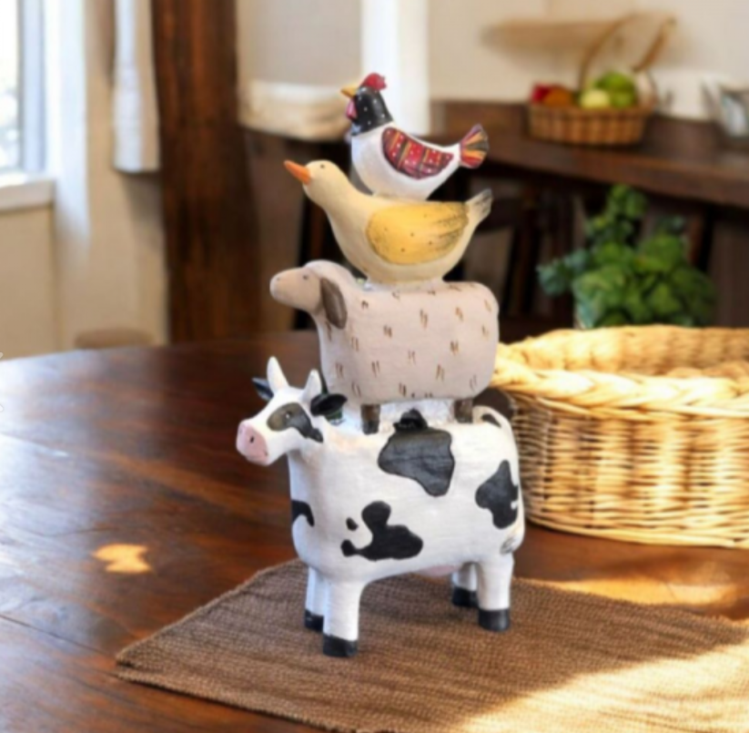 Farm Animals Stacked Statue, Colorful Stacked Farm Animal Statue, Farmhouse Style Stacked Animal Sculpture, Farm Animal Tower Figurine