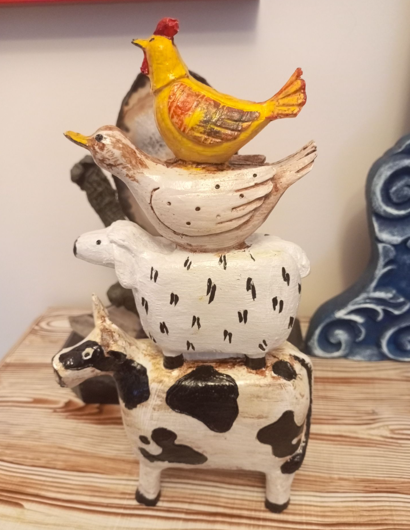 Farm Animals Stacked Statue, Colorful Stacked Farm Animal Statue, Farmhouse Style Stacked Animal Sculpture, Farm Animal Tower Figurine