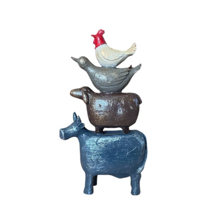 Farm Animals Stacked Statue, Colorful Stacked Farm Animal Statue, Farmhouse Style Stacked Animal Sculpture, Farm Animal Tower Figurine