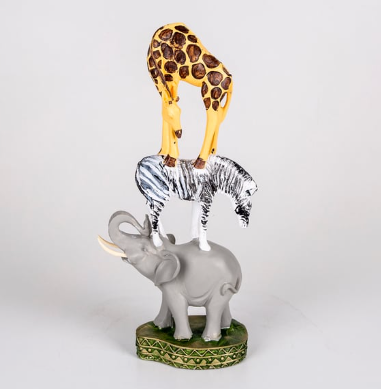 Safari Animal Tower Decor, Handcrafted Safari Animal Sculpture, Jungle Animal Figurine, Exotic Safari Animal Statue, Safari Wildlife Statue