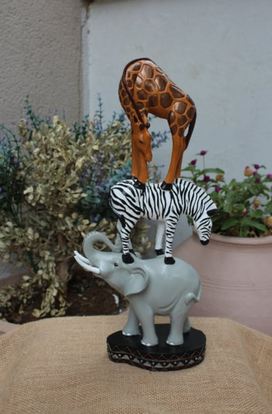 Safari Animal Tower Decor, Handcrafted Safari Animal Sculpture, Jungle Animal Figurine, Exotic Safari Animal Statue, Safari Wildlife Statue