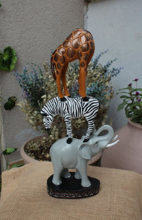 Safari Animal Tower Decor, Handcrafted Safari Animal Sculpture, Jungle Animal Figurine, Exotic Safari Animal Statue, Safari Wildlife Statue