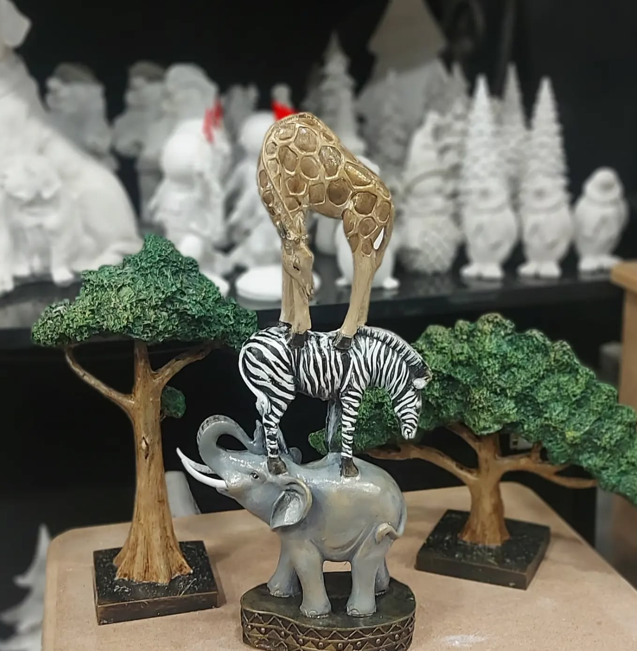 Safari Animal Tower Decor, Handcrafted Safari Animal Sculpture, Jungle Animal Figurine, Exotic Safari Animal Statue, Safari Wildlife Statue