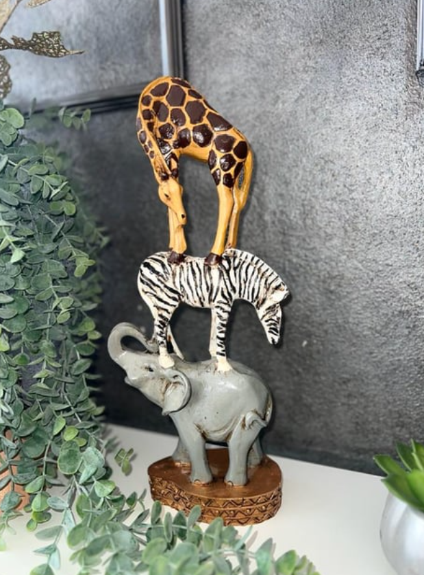 Safari Animal Tower Decor, Handcrafted Safari Animal Sculpture, Jungle Animal Figurine, Exotic Safari Animal Statue, Safari Wildlife Statue