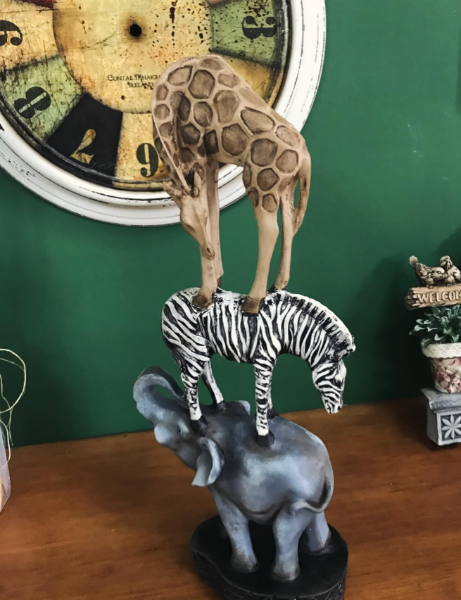 Safari Animal Tower Decor, Handcrafted Safari Animal Sculpture, Jungle Animal Figurine, Exotic Safari Animal Statue, Safari Wildlife Statue