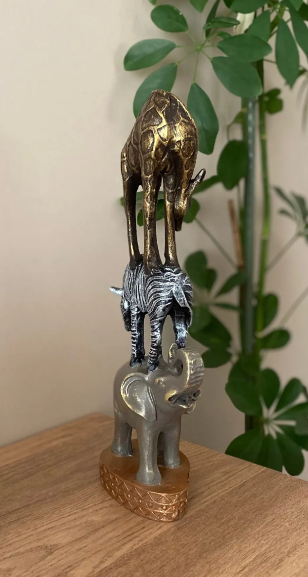 Safari Animal Tower Decor, Handcrafted Safari Animal Sculpture, Jungle Animal Figurine, Exotic Safari Animal Statue, Safari Wildlife Statue