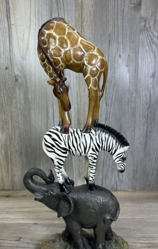 Safari Animal Tower Decor, Handcrafted Safari Animal Sculpture, Jungle Animal Figurine, Exotic Safari Animal Statue, Safari Wildlife Statue