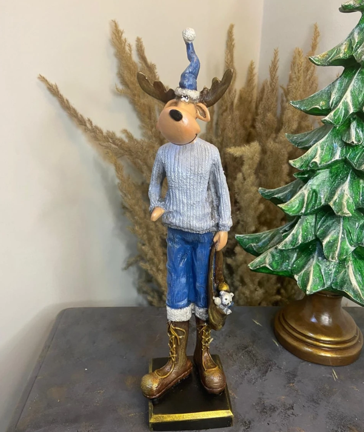 Nordic Style Reindeer Man Sculpture, Decorative Reindeer Man Sculpture, Standing Reindeer Man Statue, Cute Reindeer Gentleman Statue