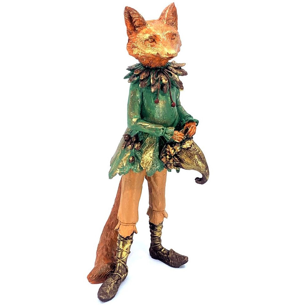 Forest Elf Fox Statue, Standing Fox Figurine, Hand Painted Fox Elf Statue, Elegant Standing Fox Sculpture, Whimsical Forest Fox Statue