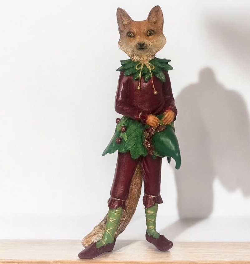 Forest Elf Fox Statue, Standing Fox Figurine, Hand Painted Fox Elf Statue, Elegant Standing Fox Sculpture, Whimsical Forest Fox Statue