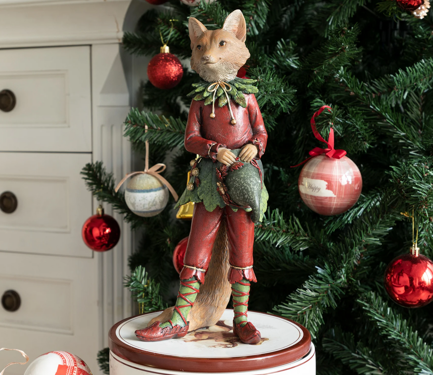 Forest Elf Fox Statue, Standing Fox Figurine, Hand Painted Fox Elf Statue, Elegant Standing Fox Sculpture, Whimsical Forest Fox Statue