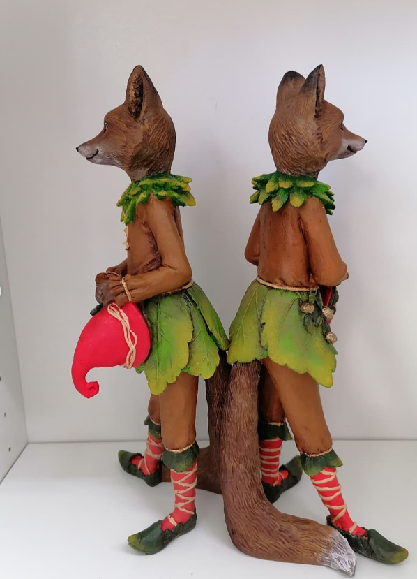 Forest Elf Fox Statue, Standing Fox Figurine, Hand Painted Fox Elf Statue, Elegant Standing Fox Sculpture, Whimsical Forest Fox Statue
