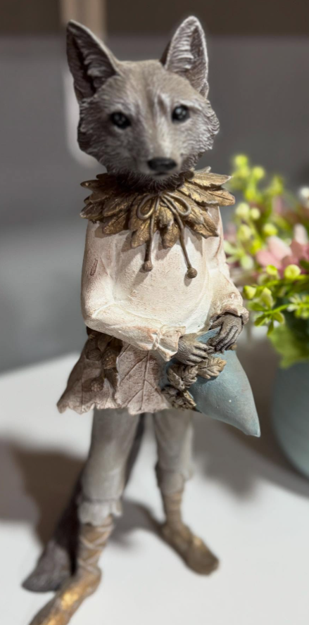 Forest Elf Fox Statue, Standing Fox Figurine, Hand Painted Fox Elf Statue, Elegant Standing Fox Sculpture, Whimsical Forest Fox Statue