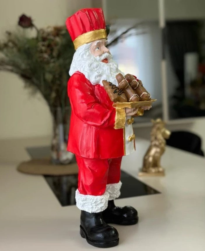 Handmade Santa Holding Cookie Decor, Christmas Decoration, Chef Statue, Holiday Cookie Figurine