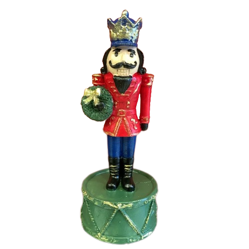 Christmas Tin Soldier Figurine, Nutcracker Tin Soldier Holding Gift on Drum, Festive Tin Soldier Decor, Polyester Tin Soldier Statue