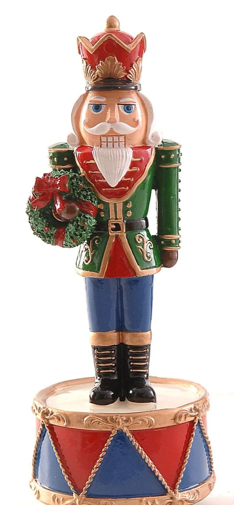 Christmas Tin Soldier Figurine, Nutcracker Tin Soldier Holding Gift on Drum, Festive Tin Soldier Decor, Polyester Tin Soldier Statue