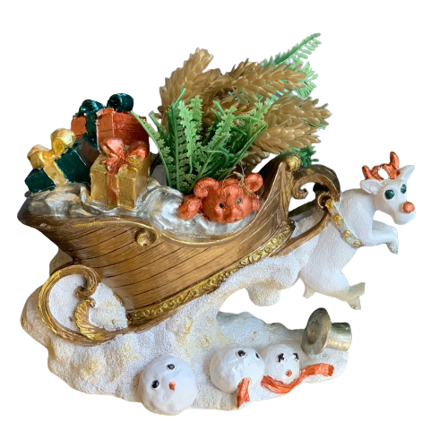 Sleigh and Deer Decor, Reindeer Sleigh Decorative Statue, Santa Sleigh with Deer Figurine, Reindeer Sleigh Statue, Sleigh with Deer Statue