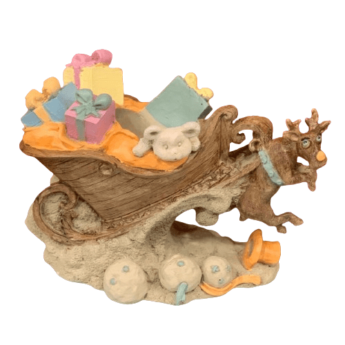Sleigh and Deer Decor, Reindeer Sleigh Decorative Statue, Santa Sleigh with Deer Figurine, Reindeer Sleigh Statue, Sleigh with Deer Statue