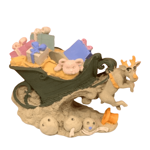 Sleigh and Deer Decor, Reindeer Sleigh Decorative Statue, Santa Sleigh with Deer Figurine, Reindeer Sleigh Statue, Sleigh with Deer Statue
