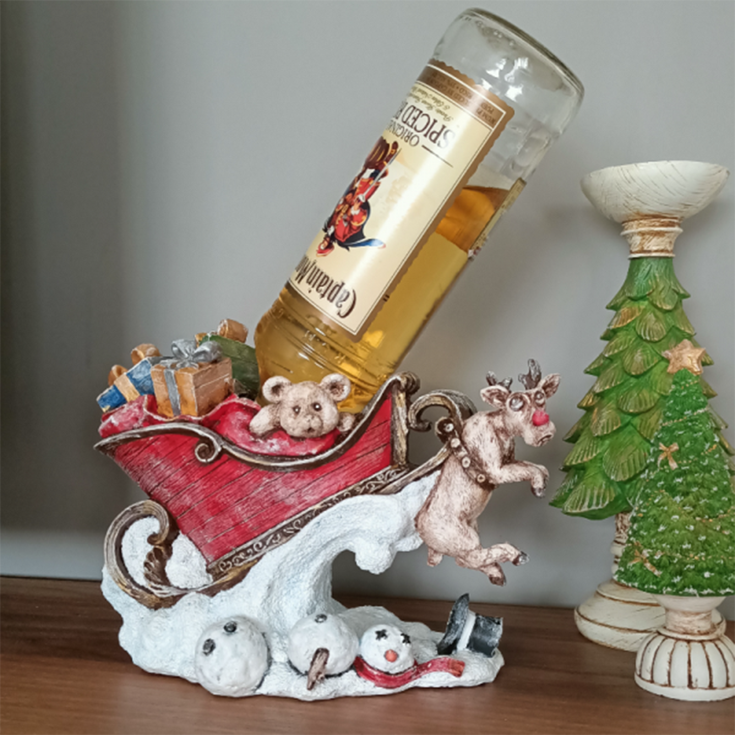 Sleigh and Deer Decor, Reindeer Sleigh Decorative Statue, Santa Sleigh with Deer Figurine, Reindeer Sleigh Statue, Sleigh with Deer Statue