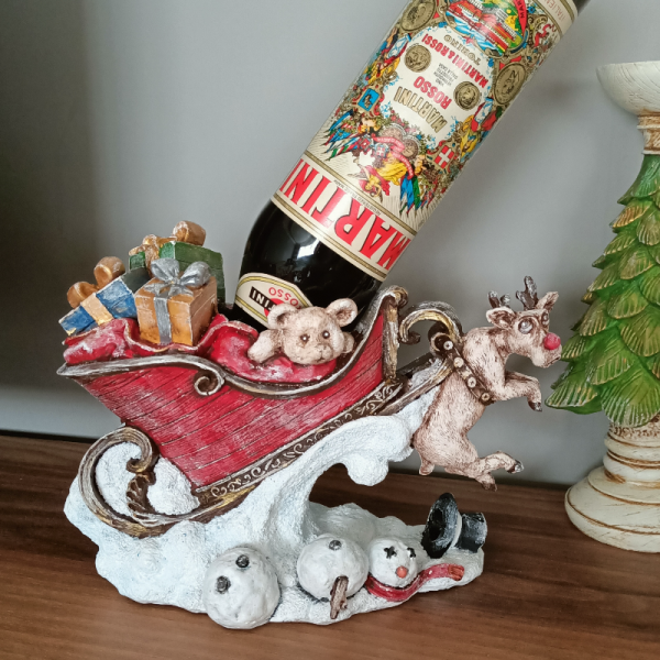 Sleigh and Deer Decor, Reindeer Sleigh Decorative Statue, Santa Sleigh with Deer Figurine, Reindeer Sleigh Statue, Sleigh with Deer Statue