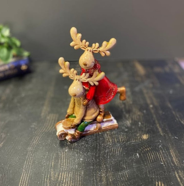 Christmas Deer Decor, Holiday Reindeer Figurine, Handmade Reindeer Couple Statue, Noel Sculpture